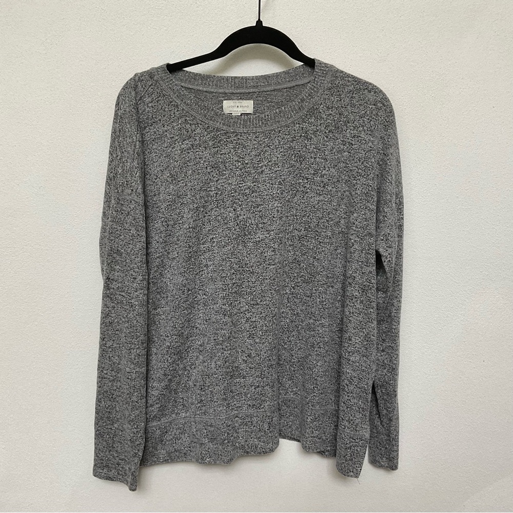 Lucky Brand Heather Grey Stretchy Soft Long Sleeve Top Size Large Comfy Basic